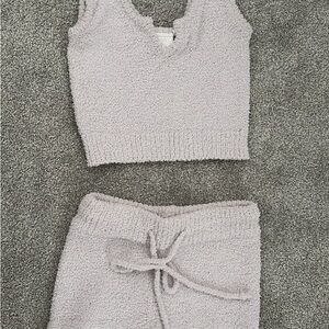 Women's Plush Knit Pajama Set in Light Gray